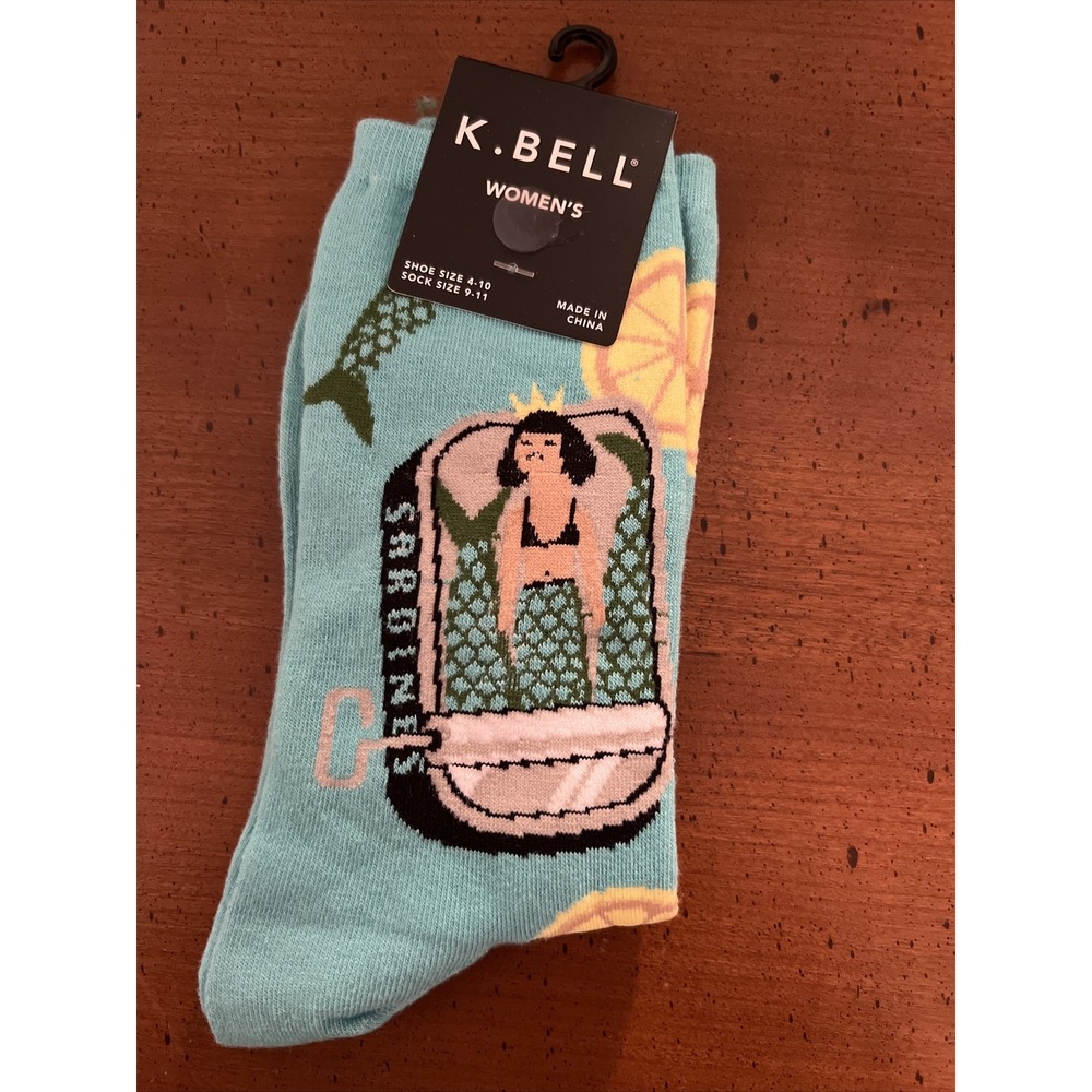 Women's Sardine MermaidTurquoise Crew K Bell Cotton Blend Socks Size 9-11